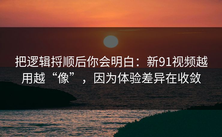 把逻辑捋顺后你会明白：新91视频越用越“像”，因为体验差异在收敛