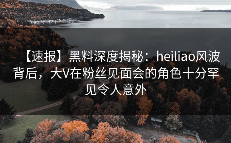 【速报】黑料深度揭秘：heiliao风波背后，大V在粉丝见面会的角色十分罕见令人意外